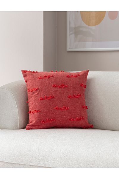 BUGİ HOME COLLECTİON Rake Patterned Punch Embroidered Linen Throw Pillow Cover 43X43Cm, Decorative Throw Pillow Cover