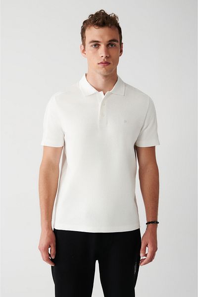 Avva Weißes Herren-T-Shirt mit Polokragen aus 100 % Baumwolle, A31y1021