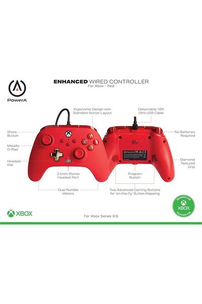 Powera وحدة تحكم سلكية متطورة باللون الأحمر الجريء (Xbox One)