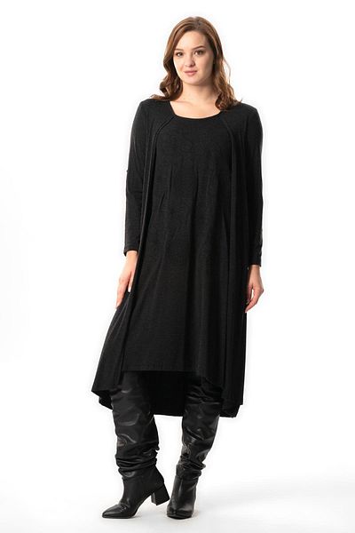 Eliş Şile Bezi Gray Gray Combed Viscose Midi Dress - Long Sleeve, Autumn and Winter Authentic in September