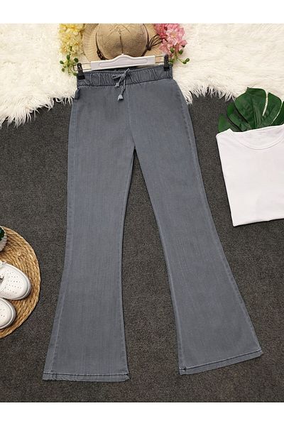 Modamorfo Spanish Leg Lace Detailed Jeans -Light Gray