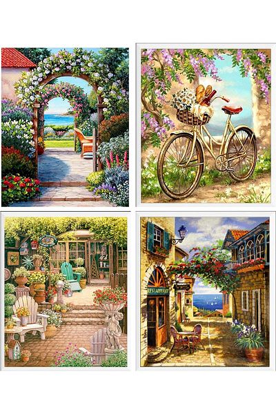 pixartsanat Landscape Set of 4 Pixart Art Mosaic Painting (30X40*4)