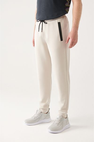 Avva Ecru Herren-Jogginghose – Soft Touch, Taillenschnürung und elastisches Bein A31y3407