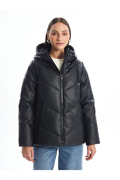 LC Waikiki Palton gonflabil pentru femei Gorunum din piele cu glugă - W49600z8