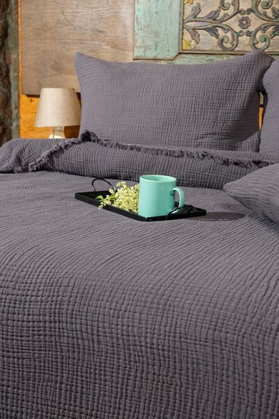 OTEXSA Anthracite 4 Layer Muslin Double Bedspread/Pike (260 X 220cm)
