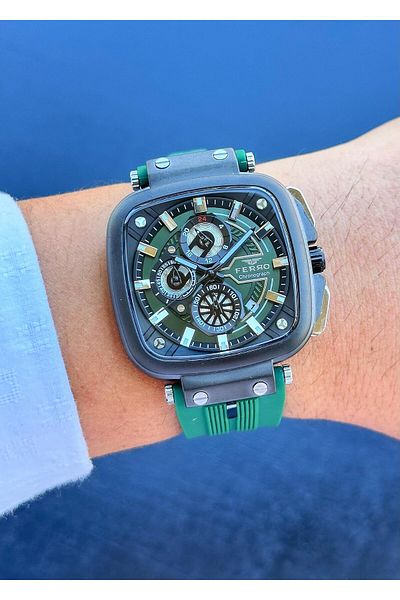 FERRO Waterproof Steel Case Silicone Band Men Wristwatch