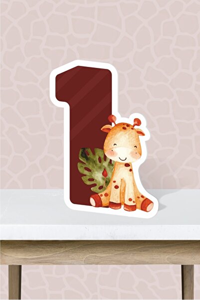 neşeli günlerim Tablă cu cifre de 1 an cu tematică Safari pastel - 40 CM