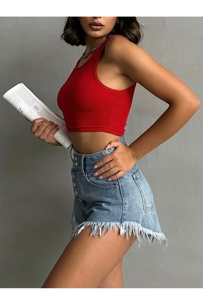 The Base Жіночий червоний топ з аквалангом з відкритою шиєю