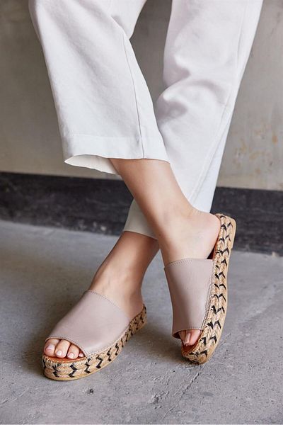 NILUFARR Papuci espadrille pentru femei Pera Mink din piele naturală