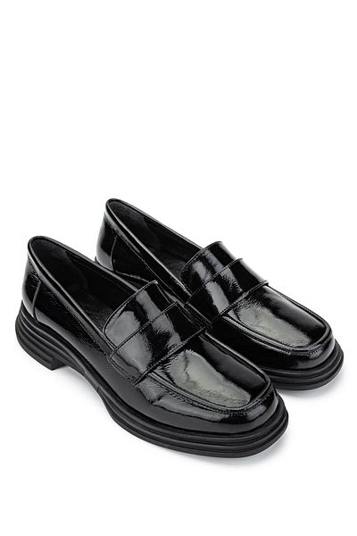 Tamer Tanca Women's Genuine Leather Black Patent Leather Loafers