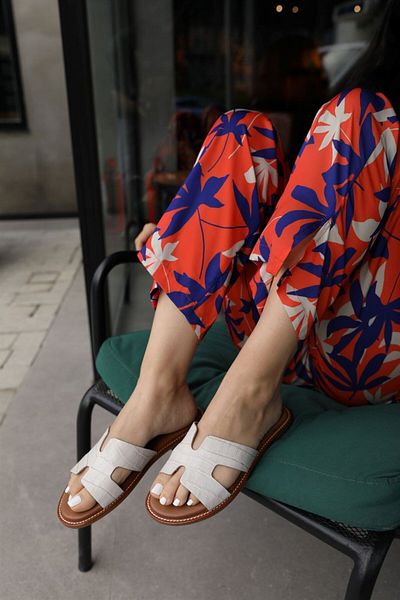 NILUFARR Papuci de damă Helen Beige Crocodil din piele naturală