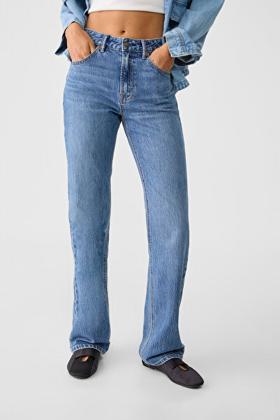 Stradivarius D98 düz paça vintage efektli kot