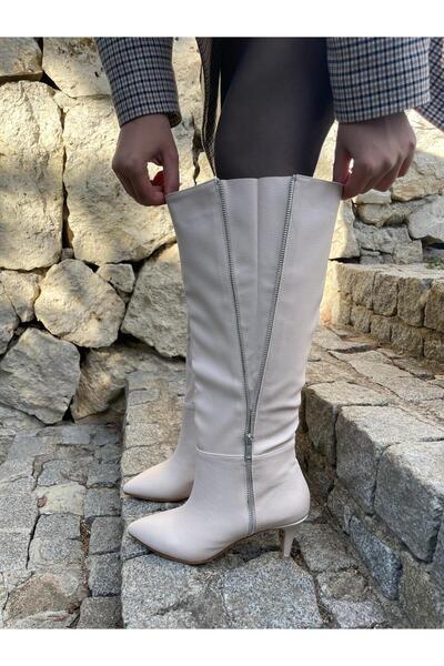 Elvinin Tarzı Dawn (Beige) Zippered Thin Heeled Boots