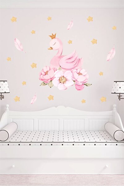 neşeli günlerim Çiçekli Kuğu Duvar Sticker 50x70 Cm