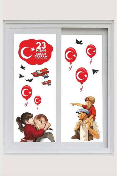 neşeli günlerim 23 aprilie Autocolant de perete Ataturk și Copil 50x70 Cm