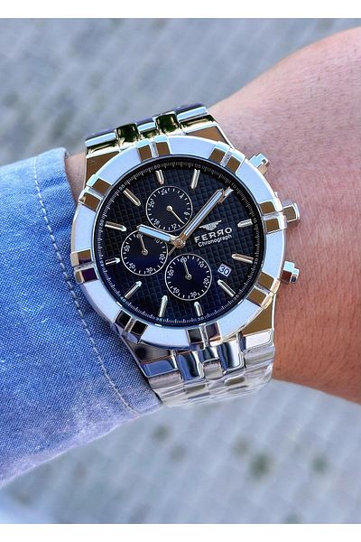 FERRO Men's Wristwatch - Waterproof Steel Case and Cord