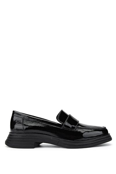 Tamer Tanca Women's Genuine Leather Black Patent Leather Loafers