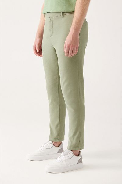 Avva Ανδρικό Aqua Green πλαϊνές τσέπες πίσω ελαστική μέση λινό παντελόνι Chino A31y3011