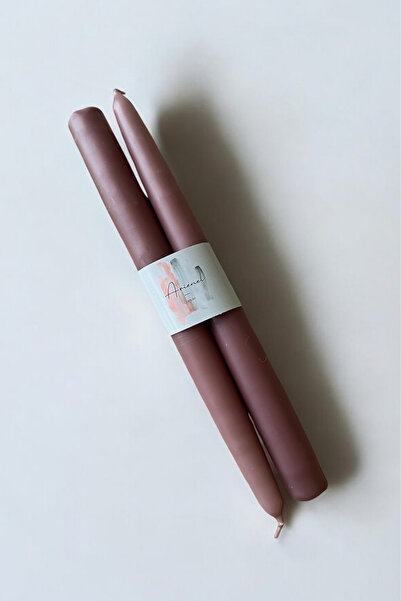 ARİENEL Şamdan Mumu | 2'li Set | El Yapımı | Konik | Özel Seri | Koyu Vizon