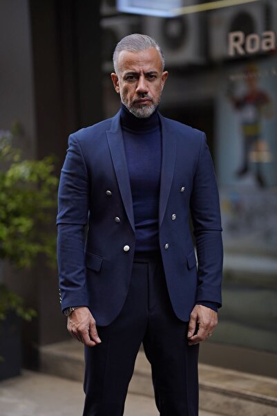 Fc Plus Navy Blue Single Jacket Slim Fit