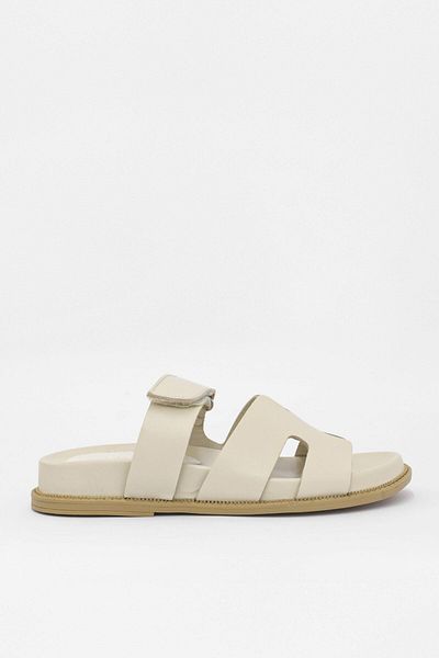 NILUFARR Beige Bini - Papuci de damă din piele naturală și cu bandă