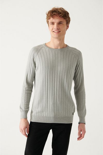 Avva Férfi szürke nyakú jacquard kötöttáru pulóver A22y5179