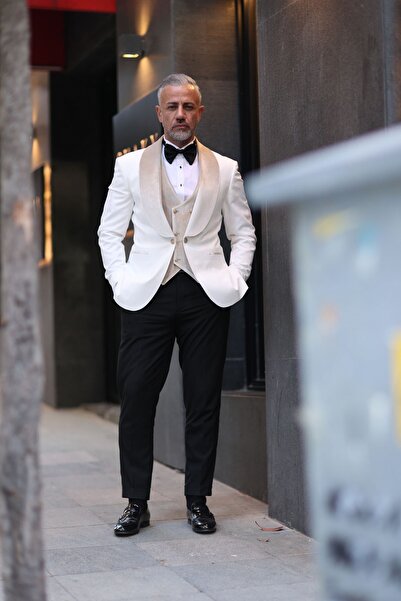 Fc Plus Ekru Damatlık Yelekli Takım Elbise -slim Fit