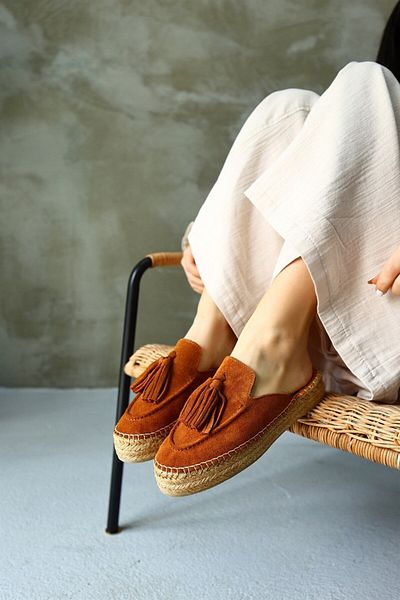 NILUFARR Papuci de damă cu espadrile din piele naturală din piele naturală maro