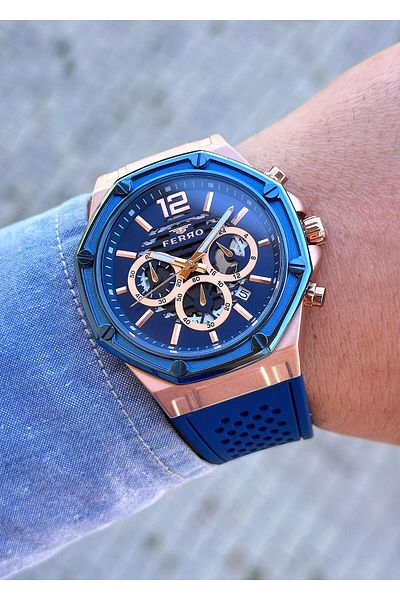 FERRO Men's Wristwatch - Waterproof Steel Case and Silicone Cord