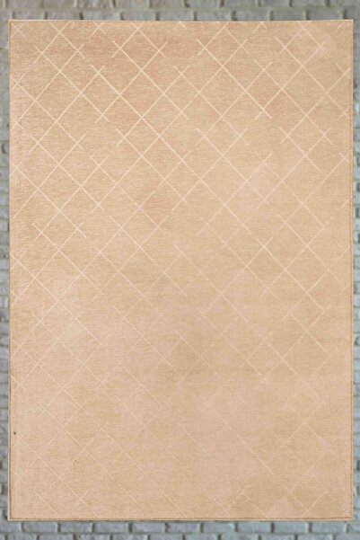 Lorente Home Μια υφαντό χαλί από βισκόζη, αντιολισθητική βάση, πλενόμενο μπεζ χαλί εισόδου 1404