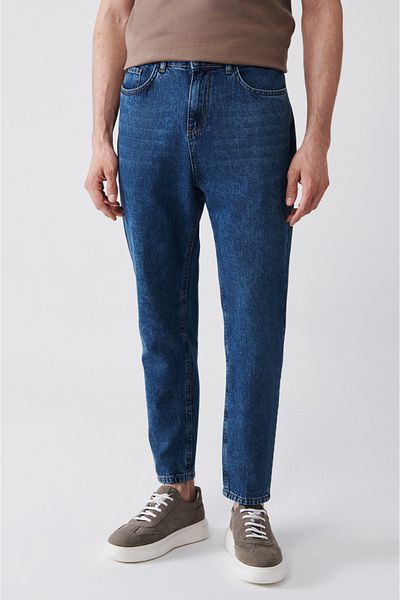 Avva Dunkelblaue Random Wash-Jeanshose aus 100 % Baumwolle für Herren E 003548