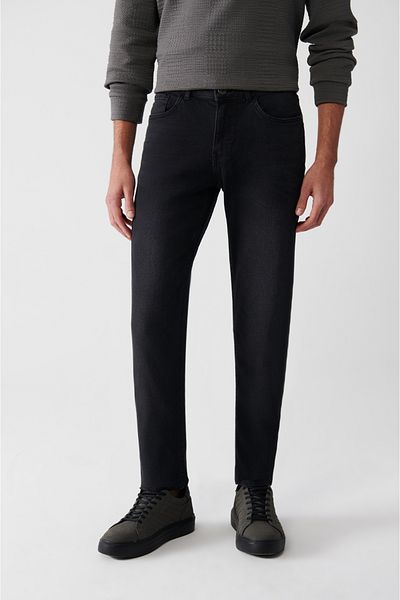 Avva Anthrazitfarbene, gewaschene, flexible Jeanshose für Herren E 003512