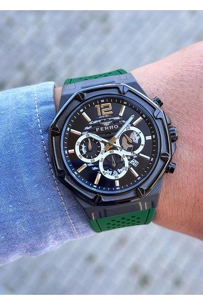 FERRO Men's Wristwatch - Waterproof Steel Case and Silicone Cord
