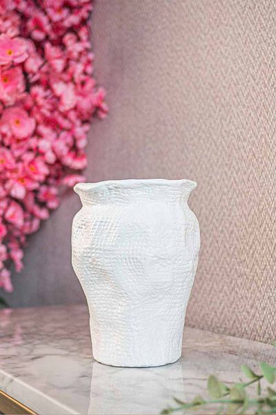 Ella's Design Studio White Textured Small Vase - Holbox Vase, New Year Gift, Bohemian Decor, H18Cm