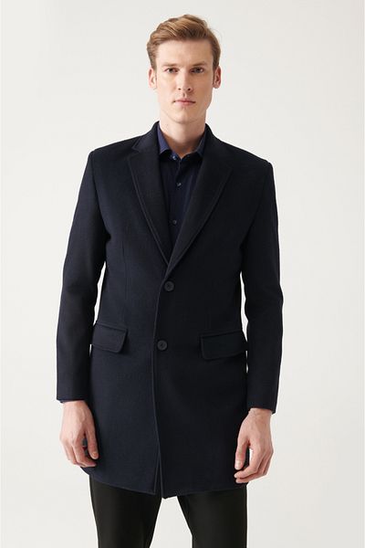 Avva Marineblauer, geschlitzter Wollmantel für Herren A22y6100