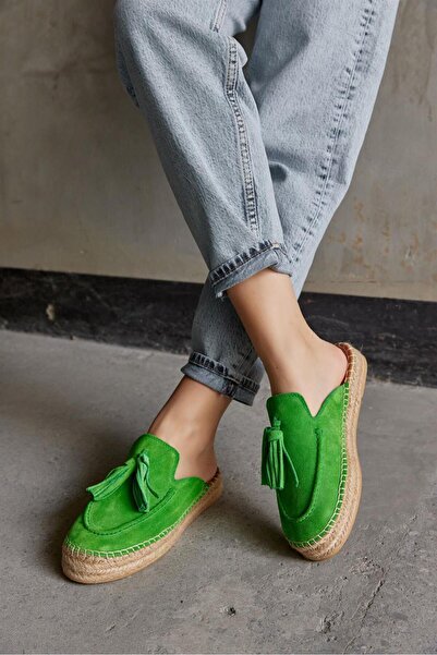 NILUFARR Мишка Зелена замша Натуральна шкіра Жіночі еспадрильські капці