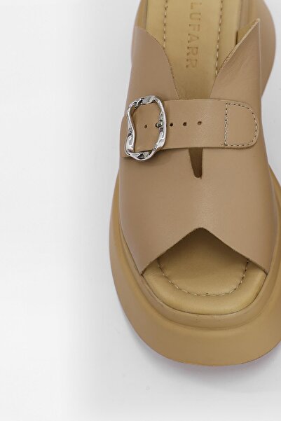 NILUFARR Palmer Nude Genuine Leather Belted Heeled Slippers