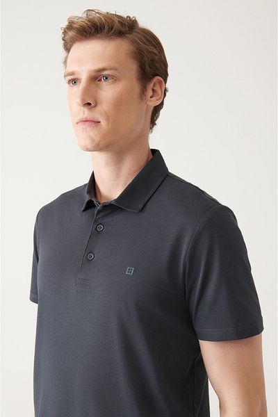 Avva Pánské antracitové nekulmující se 100% bavlněné polo tričko se 3 knoflíčky E 001035