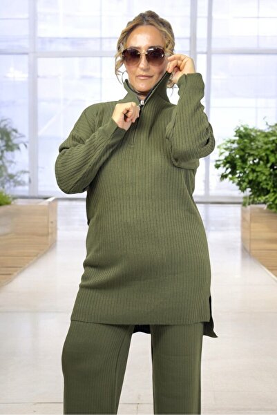 yagmurberen Half Zippered Trophy Acrylic Fabric Large Size Bottom Top Set