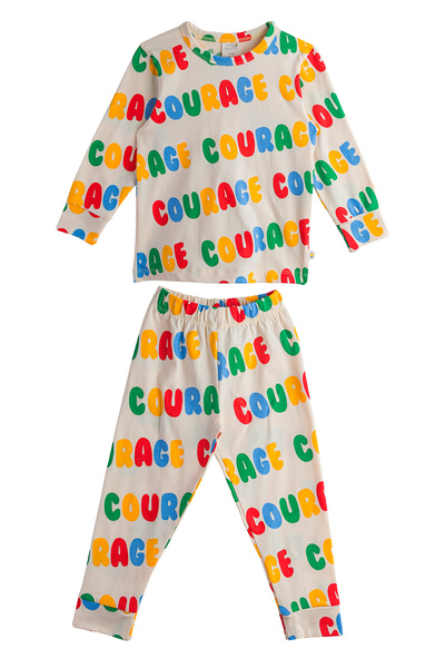 Milk & Muffin KREM ZEMİN RENKLİ YAZI BASKILI Pijama Takımı