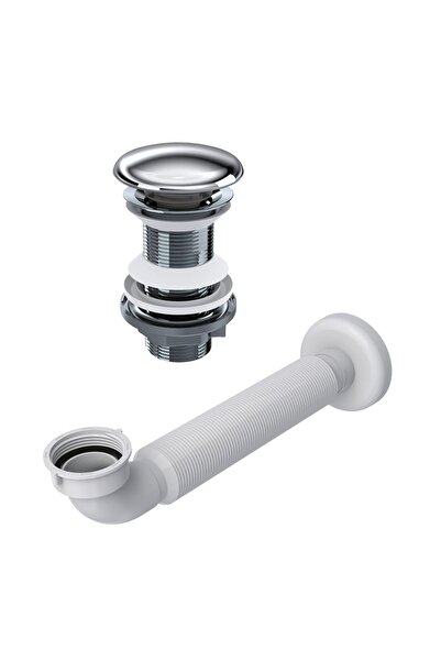 FKN Seramik Başlıklı Krom Pop Up (Basmalı) Sifon (Körüklü Boru Dahil)