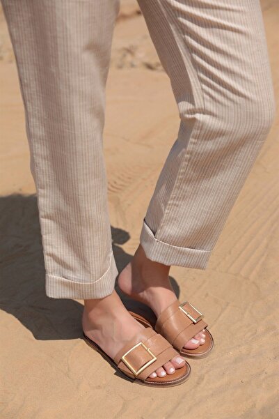 NILUFAR Дамски чехли от естествена кожа Coco Camel Belt