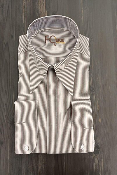 Fc Plus UZUN YAKA ÇİZGİLİ KAHVE GÖMLEK