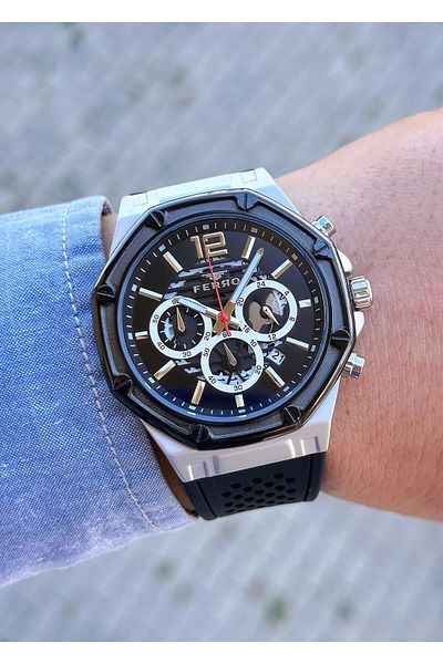 FERRO Men's Wristwatch - Waterproof Steel Case and Silicone Cord