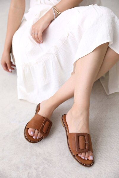 NILUFARR Дамски чехли Admit Brown Belt от естествена кожа