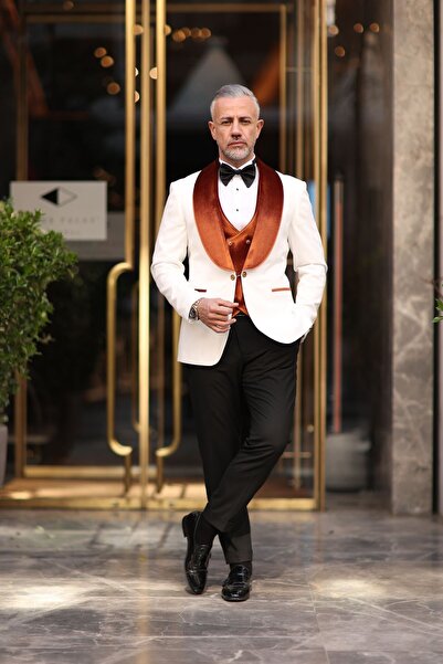 Fc Plus Kahve Damatlık Yelekli Takım Elbise - Slim Fit