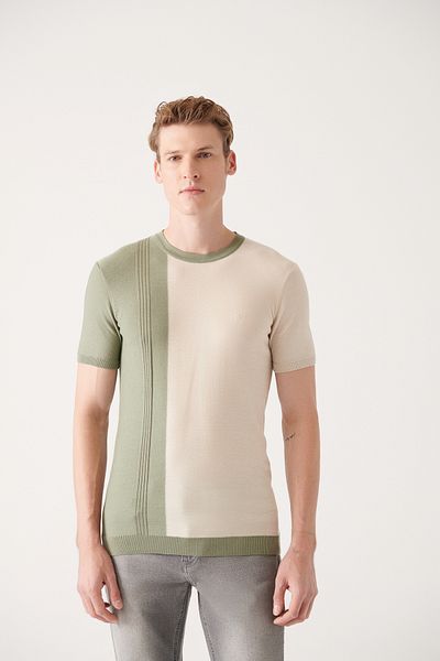 Avva Πλεκτό μπλουζάκι Water Green Crew Neck Block - Ribbed, A31y5123