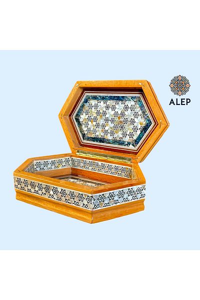 ALEP Wooden Decorative Hexagonal Box with Mother of Pearl Inlay - 20X12 cm (Handmade)