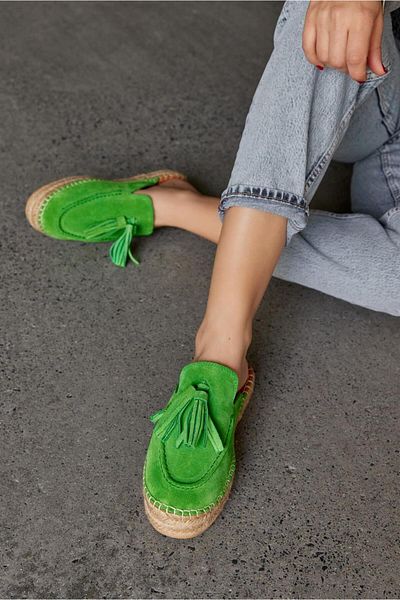 NILUFARR Papuci de damă din piele naturală din piele naturală din piele de căprioară verde