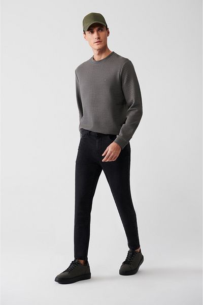 Avva Anthrazitfarbene, gewaschene, flexible Jeanshose für Herren E 003513